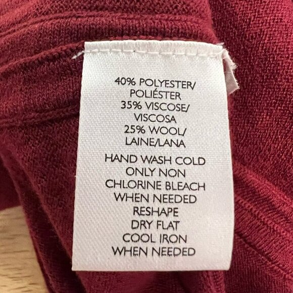 Loft Womens Pullover Top Burgundy Wool Blend Long Sleeve Raglan V Neck Crochet S - Picture 10 of 11